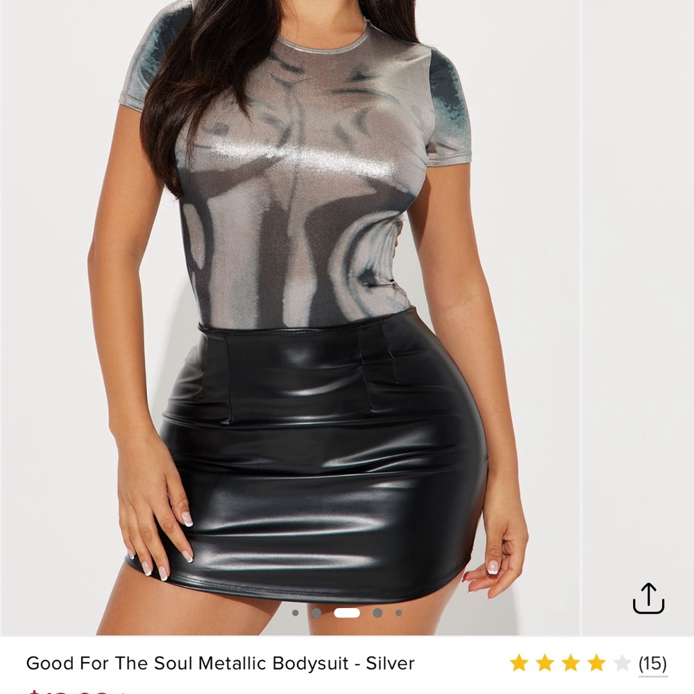 Fashion Nova Silver Metallic Bodysuit